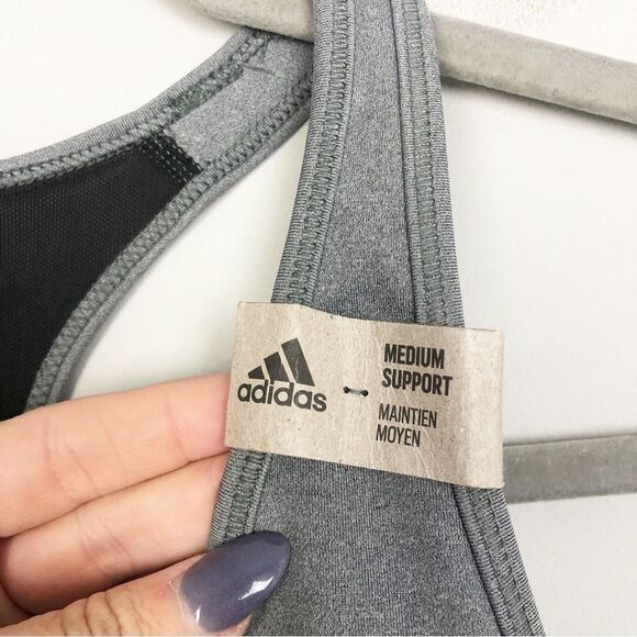ADIDAS | NEW! Gray & Black Racerback Logo Sports Bra Women’s Size Small - Picture 7 of 10
